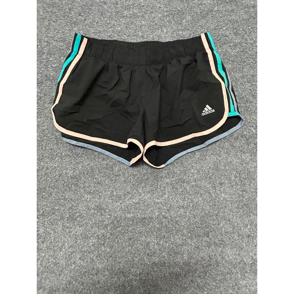 Adidas Shorts Womens Size L Black Teal Peach Stripe 3in Inseam Athletic Running